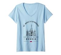 Womens St. Basil's Cathedral Russia Flag Moscow Red Square V-Neck T-Shirt