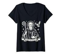 Women's St Benedict Ora et Labora Traditional Catholic Saint V-Neck T-Shirt