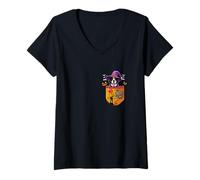 Womens St. Bernard As Witch in Pocket Halloween Dog Owner Family V-Neck T-Shirt