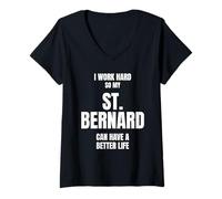 Women's St. Bernard Dad Owner Mom Canine Lover I Work Hard So My Dog V-Neck T-Shirt