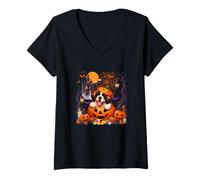Women's St. Bernard Inside Horror Carved Pumpkins Halloween Owner V-Neck T-Shirt
