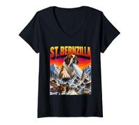 Women's St. Bernzilla - Saint Bernard Mom Alpine Mountain Dog Dad V-Neck T-Shirt