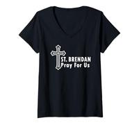 Womens St. Brendan Pray for Us Catholic Saint V-Neck T-Shirt