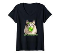 Women's St. Catrick's Day Ragdoll Cat Blowing Green Bubble Gum V-Neck T-Shirt