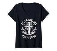 Womens St. Cornelius Pray for Us Patron Saint of Farmers & Animals V-Neck T-Shirt