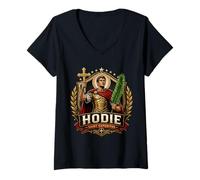 Women's St Expeditus Expedite Expedito Hodie Catholic Patron Saint V-Neck T-Shirt