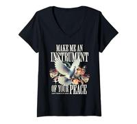 Women's St Francis of Assisi Prayer Make Instrument Peace Catholic V-Neck T-Shirt