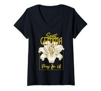 Womens St Gemma Galgani Saints Catholic Lily Purity V-Neck T-Shirt