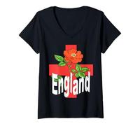 Women's St George Cross with Tudor Rose and England Text V-Neck T-Shirt