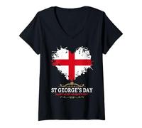 Womens St Georges Day Outfit Idea For Kids With Flag & English Flag V-Neck T-Shirt