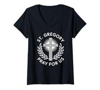 Womens St. Gregory Pray For Us Catholic Patronage V-Neck T-Shirt