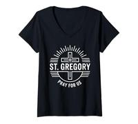 Women's St. Gregory Pray for Us Catholic V-Neck T-Shirt