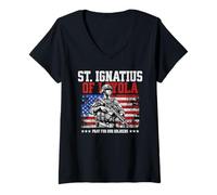 Womens St Ignatius of Loyola Catholic Patron Saint of Soldiers Flag V-Neck T-Shirt