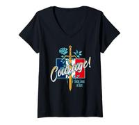 Womens St Joan of Arc Quote Courage Catholic Saint France V-Neck T-Shirt