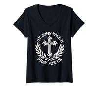 Womens St. John Paul II Pray for Us Catholic Devotion V-Neck T-Shirt