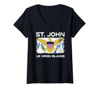 Women's St. John USVI Flag Design V-Neck T-Shirt