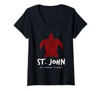 Women's St. John USVI Tribal Sea Turtle Diving Design V-Neck T-Shirt