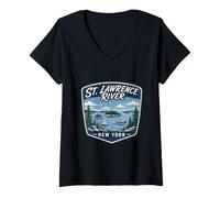 Women's St Lawrence River Scenic New York Nature V-Neck T-Shirt