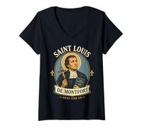 Women's St Louis de Montfort True Devotion to Mary Catholic Saint V-Neck T-Shirt