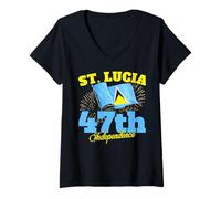 Women's St. Lucia 47th Independence Day, Saint Lucian Flag Women's V-Neck T-Shirt