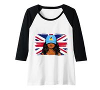 Womens St Lucia Britain Flags Women Roots British Lucian Heritage Raglan Baseball Tee