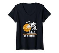 Women's St Maarten Island Caribbean Vacation Souvenir V-Neck T-Shirt