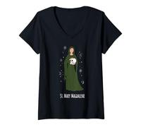 Womens St Magdalene Catholic Saint Devotional Icon V-Neck T-Shirt