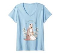 Womens St. Magdalene Lily Symbol Easter Devotion V-Neck T-Shirt