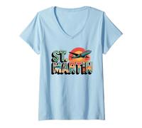 Womens St. Martin Maho Beach Low Flying Plane Spotter Caribbean 25 V-Neck T-Shirt