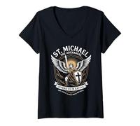 Womens St. Michael Archangel Defend Us Religious Prayer Warrior V-Neck T-Shirt