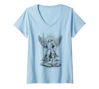 Women's St Michael Defeating Devil Catholic Archangel Warrior V-Neck T-Shirt