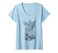 Women's St Michael Defeating Devil Vintage Archangel Warrior V-Neck T-Shirt