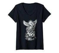 Women's St Michael Defeating Devil Vintage Archangel Warrior V-Neck T-Shirt