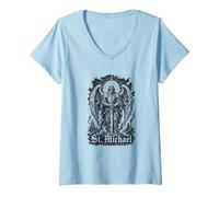 Women's St Michael Quis Ut Deus Archangel Protector V-Neck T-Shirt