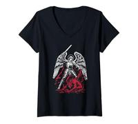 Women's St Michael The Archangel Defeats Satan Catholic V-Neck T-Shirt