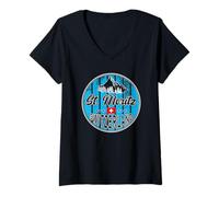 Womens St. Moritz Ski Resort Swiss Flag Alps Switzerland Vintage V-Neck T-Shirt