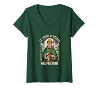 Women's St Patrick of Ireland Ora Pro No atholic Prayer V-Neck T-Shirt