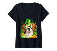 Women's St Patrick’s Day Irish Beagle Lucky Shamrock Dog Lover V-Neck T-Shirt