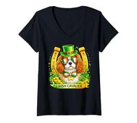 Women's St Patrick’s Day Irish Cavalier King Charles Spaniel Lucky V-Neck T-Shirt