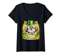 Women's St Patrick’s Day Irish Havanese Lucky Shamrock Dog Lover V-Neck T-Shirt