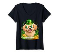 Women's St Patrick’s Day Irish Poodle Lucky Shamrock Dog Lover V-Neck T-Shirt