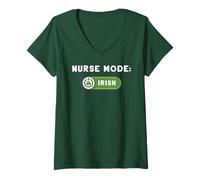 Women's St Patrick’s Day Nurse Mode Irish - Green Clover Shamrock V-Neck T-Shirt
