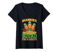 Women's St Patrick’s Day Shamrock Squad Fire Rescue Leprechaun V-Neck T-Shirt