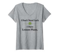 Women's St Patrick’s Day Teacher Lucky Teach Lesson Plans Clover V-Neck T-Shirt
