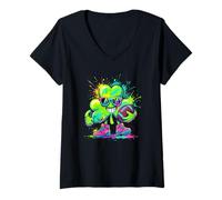 Women's St Patricks Day Clover Football Vibes V-Neck T-Shirt