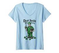 Women's St Patricks Day Dead Inside But Lucky Doctor Skeleton Nurse V-Neck T-Shirt