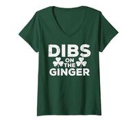 Women's St Patricks Day Dibs On The Ginger Saint Pattys Men Women V-Neck T-Shirt