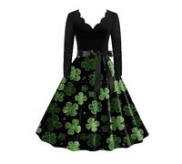 Women's St. Patrick's Day Dress Saint Patricks Day Leprechaun Costumes Causal Round Neck Long Sleeve A Line St Paddys Tunic Swing Dresses Paddy's Printed Shamrock Dresses Cocktail Evening Party Dress