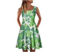 Women's St. Patrick's Day Fancy Dress Clearance Irish Lucky Shamrocks Dress Sleeveless St Paddys Day Dress Green 3D Printed Midi Dress Teen Girl Ladies A Line Skirt Swing Party Dresses