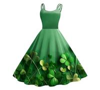 Womens St Patricks Day Fancy Dress Leprechaun Costumes Ireland Irish Lucky Shamrock Dress Saint Patricks Day Green Irish Outfits Gown Cocktail Dress Green Sleeveless Paddy's Day Fancy Dres (11-Red, M)